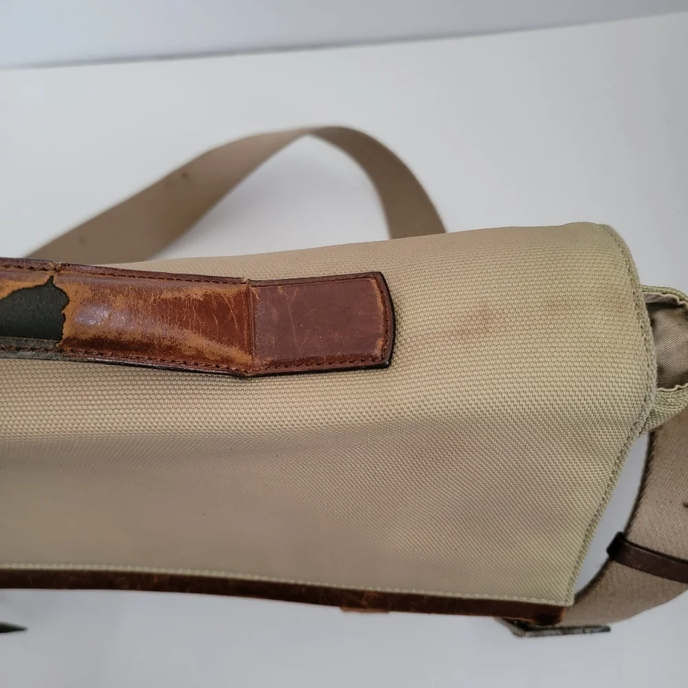 Vintage Bally Laptop Soft Briefcase Beige Nylon Brown Leather Messenger Bag